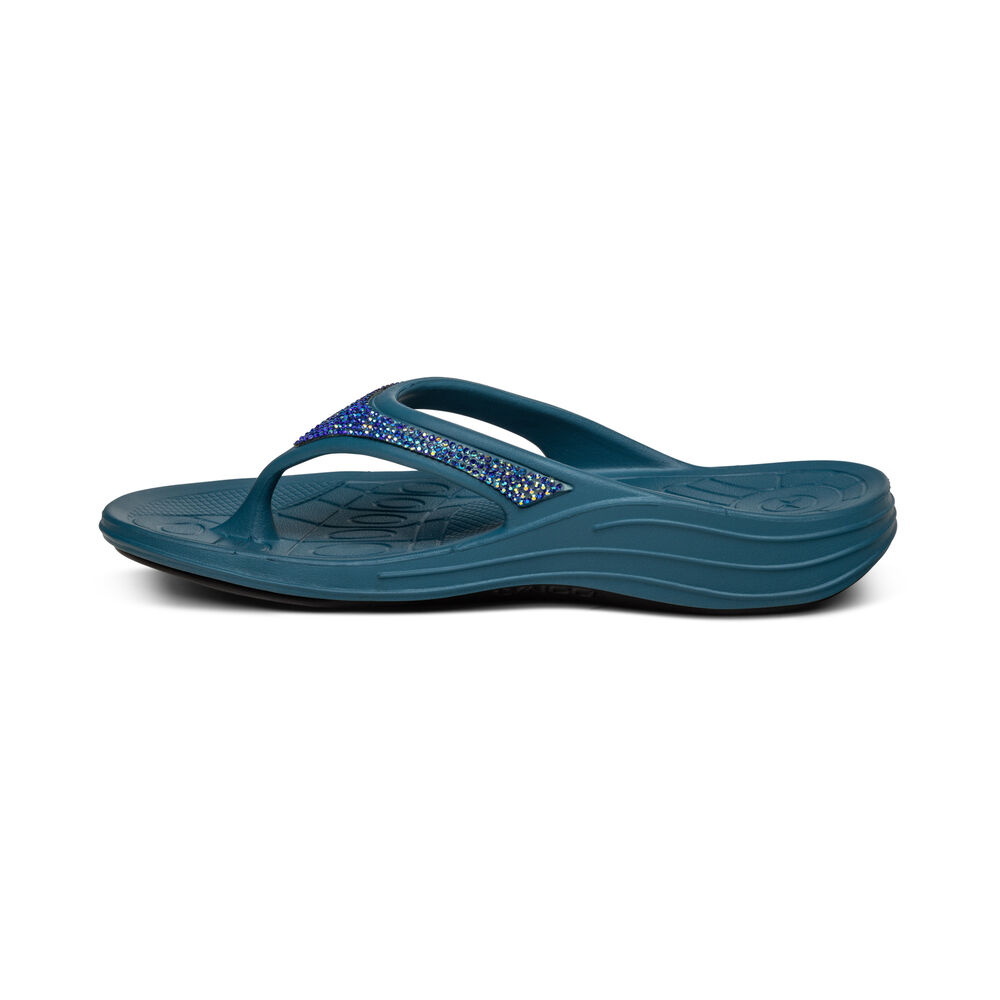 Aetrex Women's Fiji Orthotic Flip Flops - Blue | USA 7UMIPO7